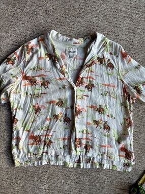 Wrangler White Short Sleeve Cowboy & Horse Print Shirt